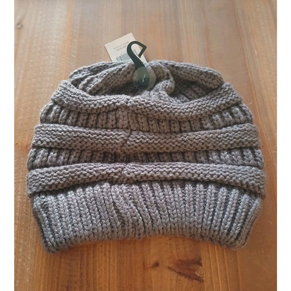 C.C Cable Knit Beanie - Taupe Gray - Picture 2 of 2